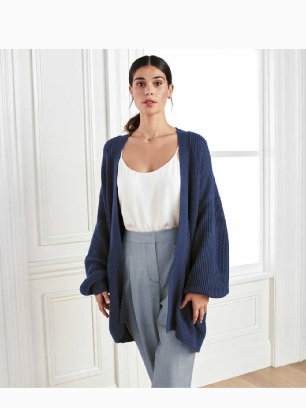 NWT - Quince Women's 100% Organic Cotton Navy Ribbed Open-Front Cardigan Sweater
